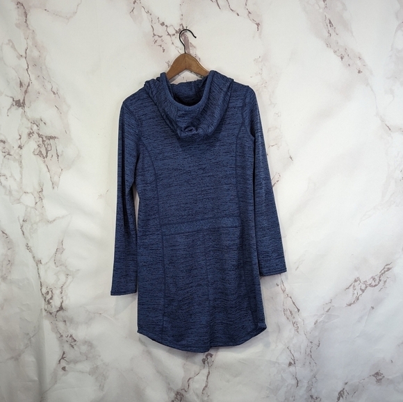 Athleta Sweatshirt Dress Small Techie Sweat Popover Tunic Blue Long Sleeve Hood - Picture 6 of 14
